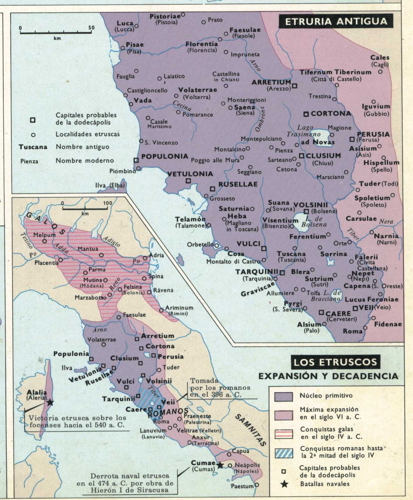 Mapa de Etruria donde figura Narni